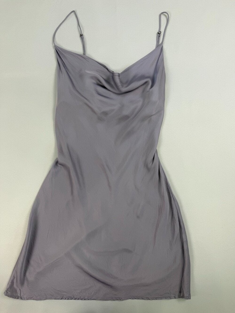 Love Stories Gray Satin Cowl Neck Slip Dress XS Mini Adjustable Straps